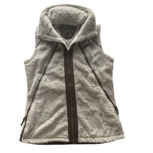Kuhl Flight Vest Womens Medium Hood Stone Beige Deep Pile Sherpa Fleece Full Zip